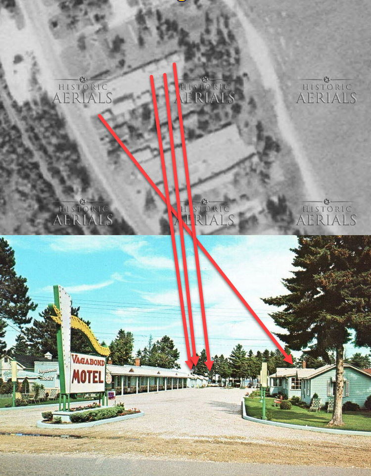 Vagabond Motel - 1975 Aerial Comparison To Postcard